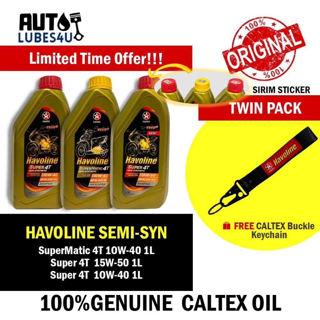 [2 ขวด] Caltex Havoline Super 4T Semi Synthetic Motorcycle Oil 10W40 / 15W50 / Scooter 10W40 : (FOC 
