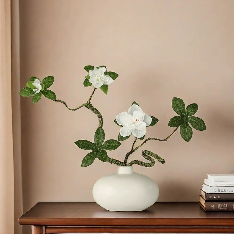 พรีเมี่ยมประดิษฐ์ Gardenia ดอกไม้ก้านยาว Faux White Gardenia สาขาสําหรับตกแต่งงานแต่งงานที่บ้าน