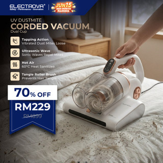 Electrova Dual Cup & Ultrasonic UV Mite Remover eSonic VacLife Series l 19000Pa Suction Power + 80000 Taping Times/Mins