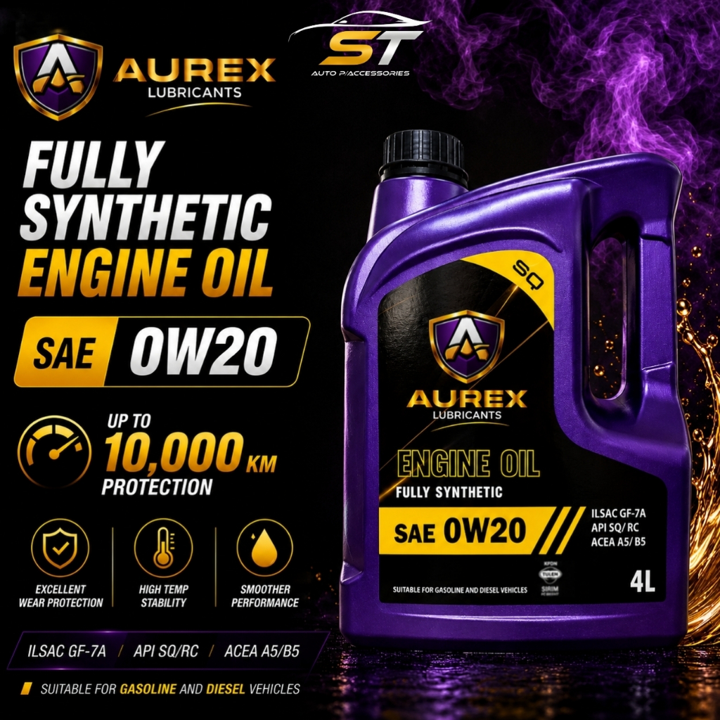 AUREX 0W20 (4 ลิตร) น้ํามันเครื่องสังเคราะห์แท้ API SQ GF-7A -Proton, Perodua, Honda, Nissan, Toyota