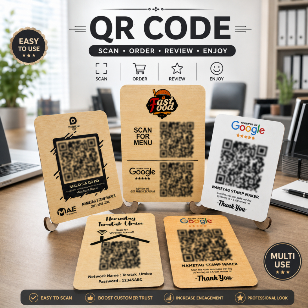 EWALLET QR CODE MAE / Maybank QRPAY/ TNG/ Grab Pay WOOD LAMINATE SUBLIMATION