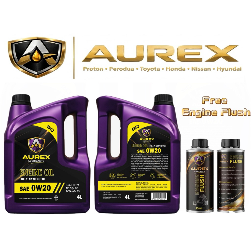 AUREX 0W20 น้ํามันเครื่องสังเคราะห์แท้ API SQ GF-7A (4 ลิตร) Proton, Perodua, Honda, Nissan, Toyota