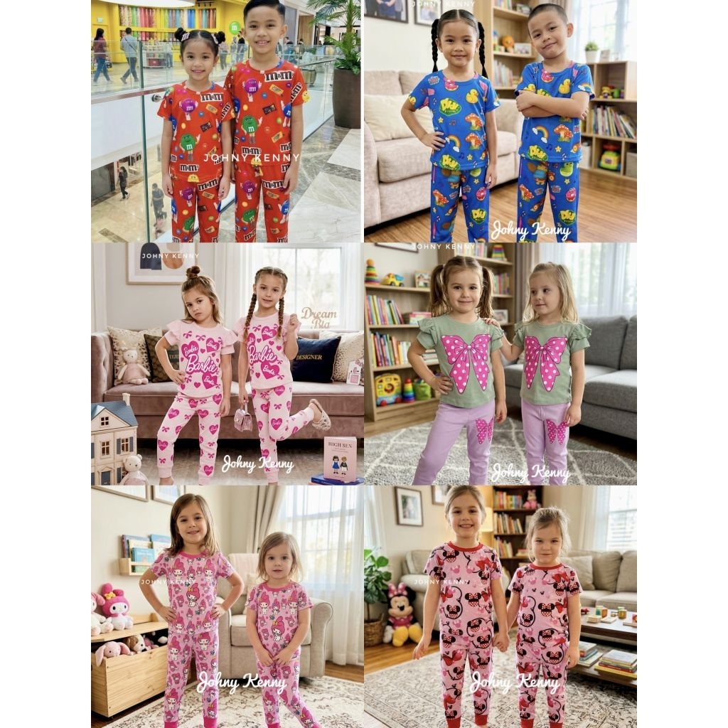 [1Y-12Y] NEW PYJAMAS GIRLS & BOYS SHORT SLEEVE LONG PANTS