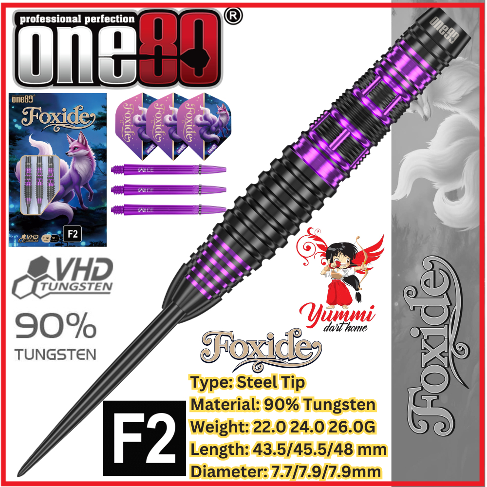ONE80 STEEL TIP DARTS - FOXIDE F2 (22G/24G/26G)
