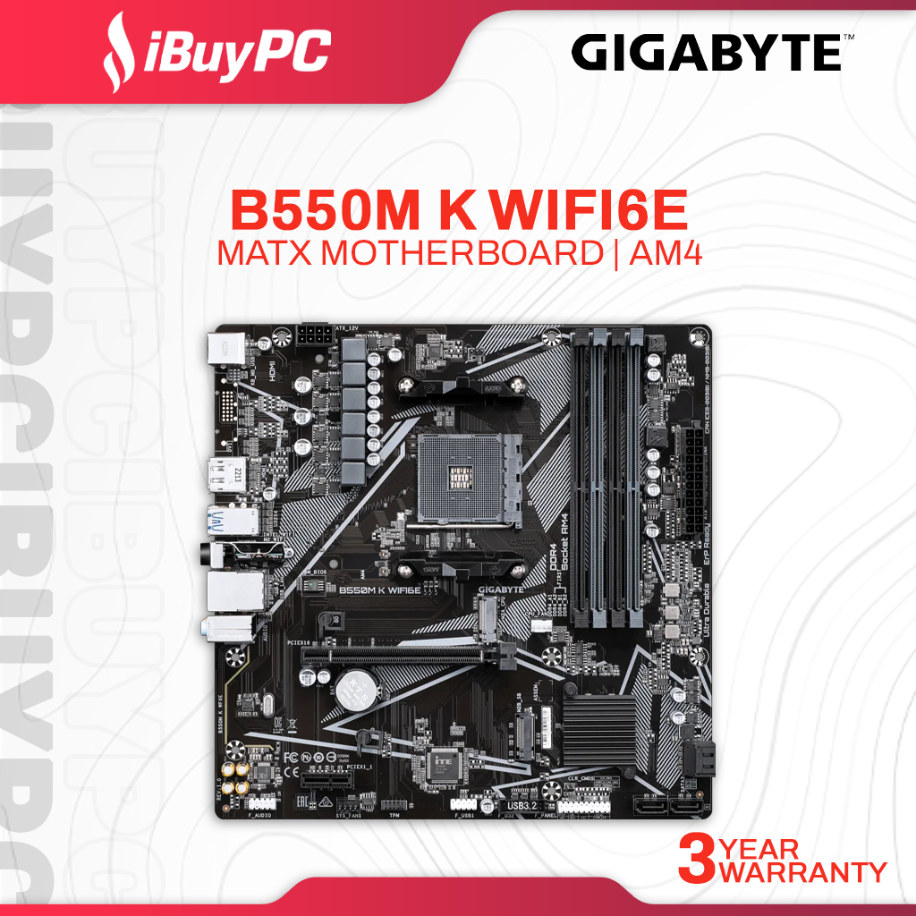 เมนบอร์ด Gigabyte B550M K WIFI6E mATX AMD AM4
