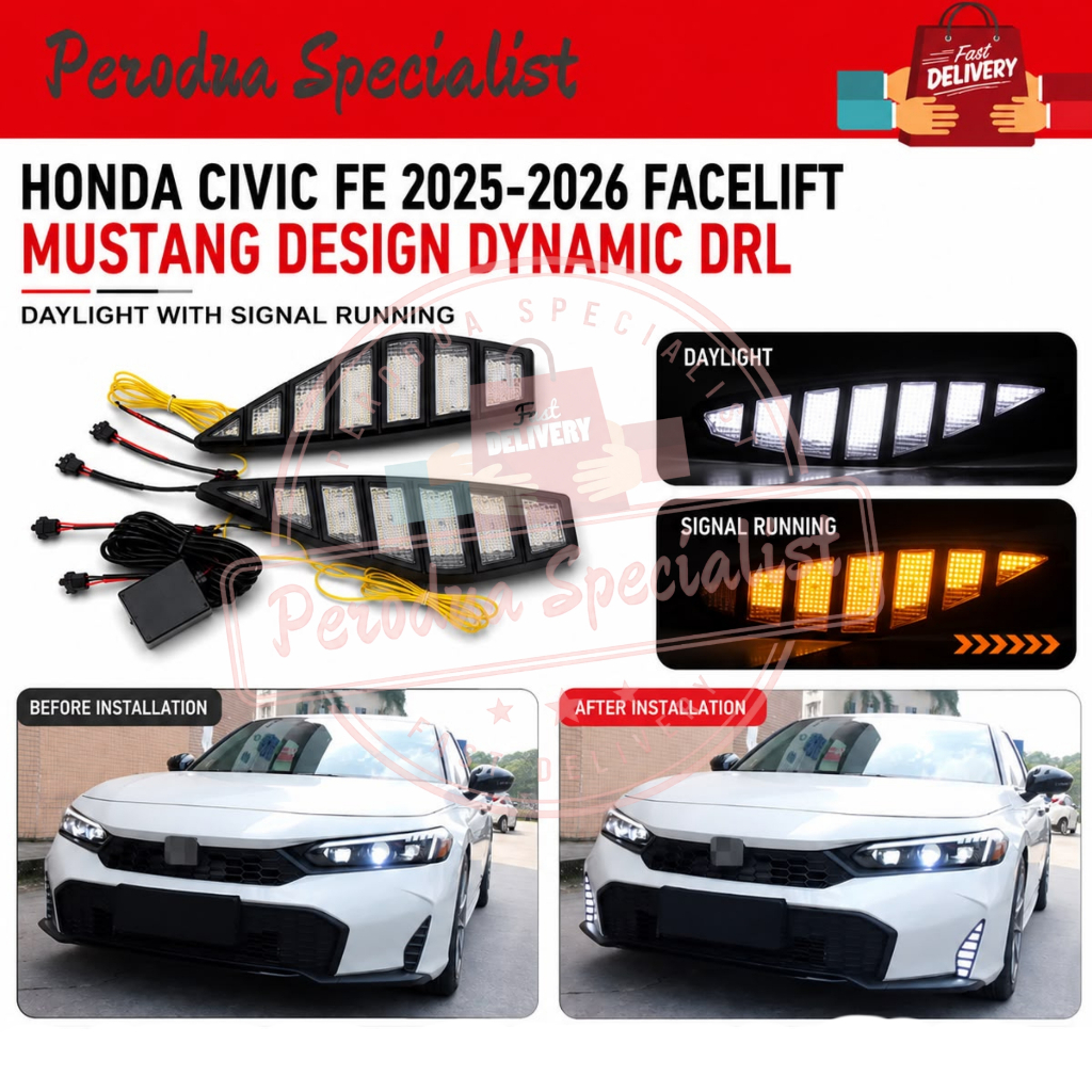 Honda Civic FE Facelift 2025 - 2026 Mustang Design Dynamic DRL Daylight พร้อมสัญญาณวิ่ง