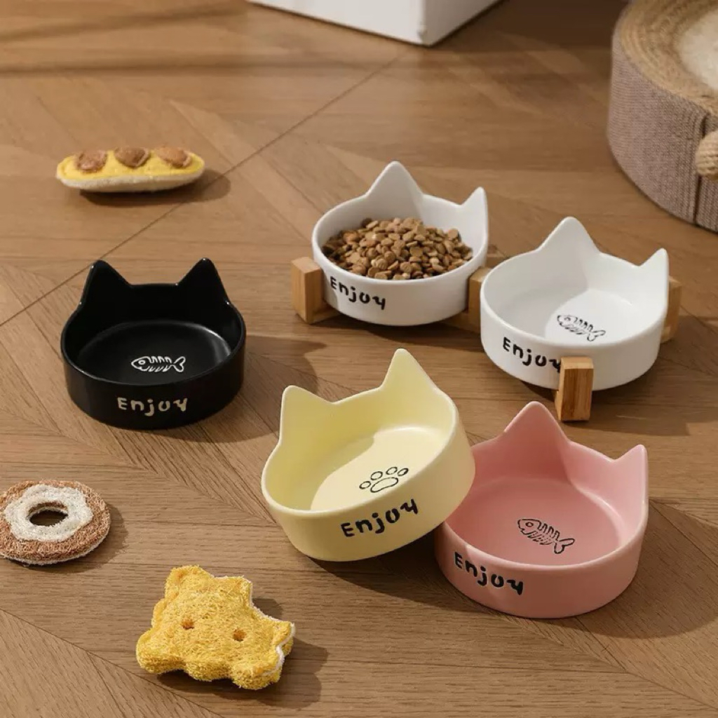 Enjoy Cat Ear Design Ceramic Pet Bowl - 200ml