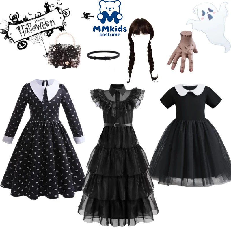 จัดส่งที่รวดเร็ว บริการท้องถิ่นGirls Halloween Gothic Costume Dress, Black Mesh Princess Dress, Kids