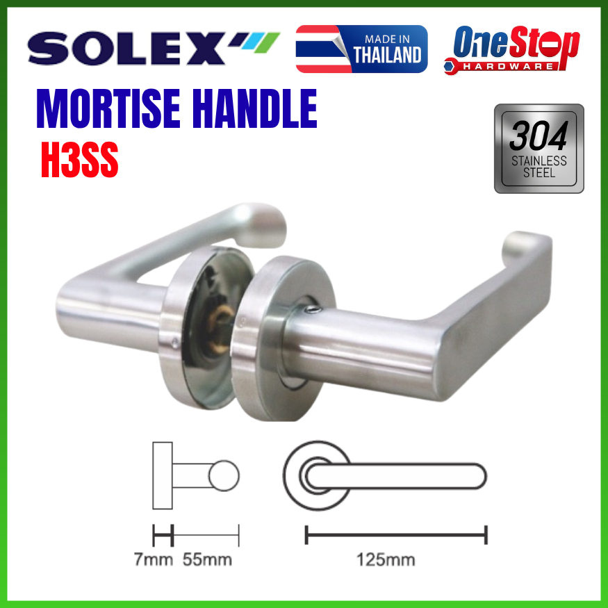 SOLEX H3SS มือจับก้านโยกสแตนเลส / ล็อคประตู / มือจับก้านโยก / ล็อคร่องลึก / Kunci Pintu