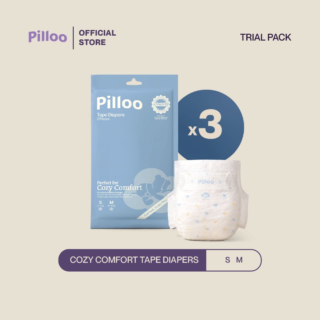 Pilloo Cozy Comfort Baby Trial Pack ผ้าอ้อมแบบเทป (6 ชิ้น)