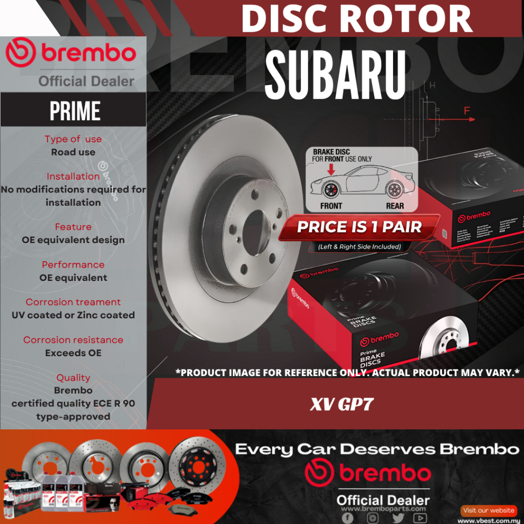 โรเตอร์ดิสก์เบรกหน้า Brembo Subaru XV GP7 / Forester SJ5 2.0i Depan (QR Code Verify)