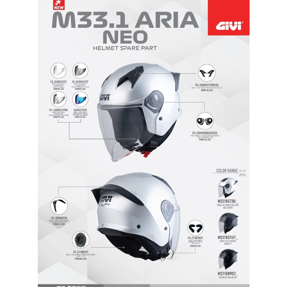 Givi Givi M33.1 Aria Neo Visor สําหรับหมวกกันน็อค M33.1 Givi Helmet