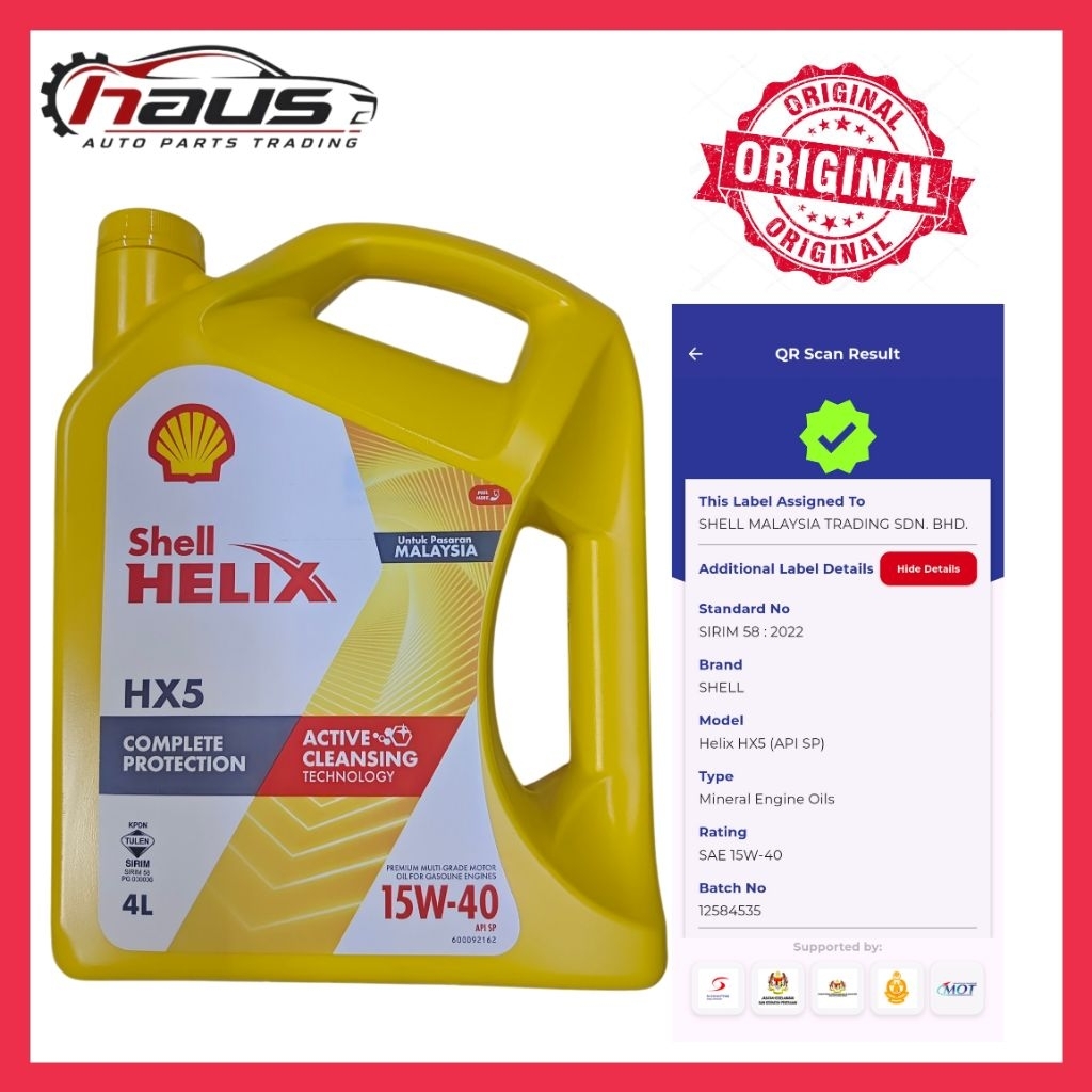 % SHELL HX5 15W40 4LITER