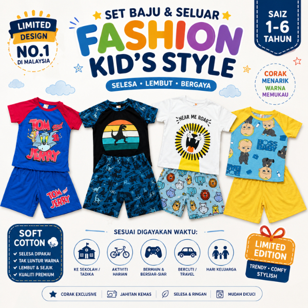 [1Y-6Y] Q&K BAJU KANAK-KANK LELAKI PEREMPUAN BOY GIRL STYLE PREMIUM ผ้าผ้าฝ้ายนุ่ม