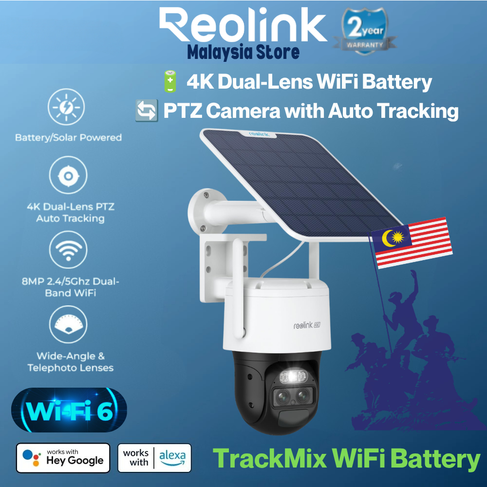 Reolink TrackMix Battery [อัปเดต] กล้องรักษาความปลอดภัย 8MP WiFi 6 2.4/5GHz กลางแจ้ง, Pan Tilt, การต