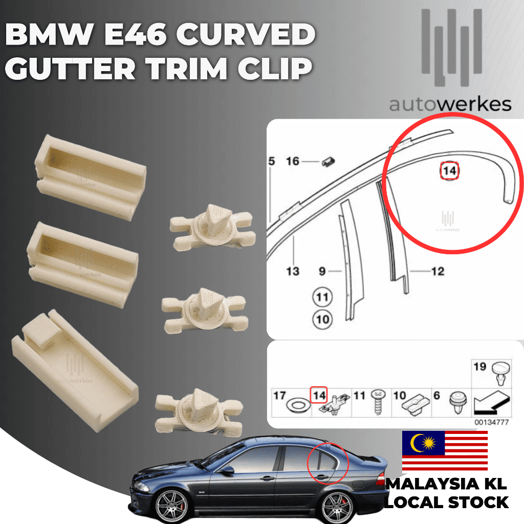 BMW E46 คลิปตัดแต่งรางน้ําโค้ง [3 ชิ้น]