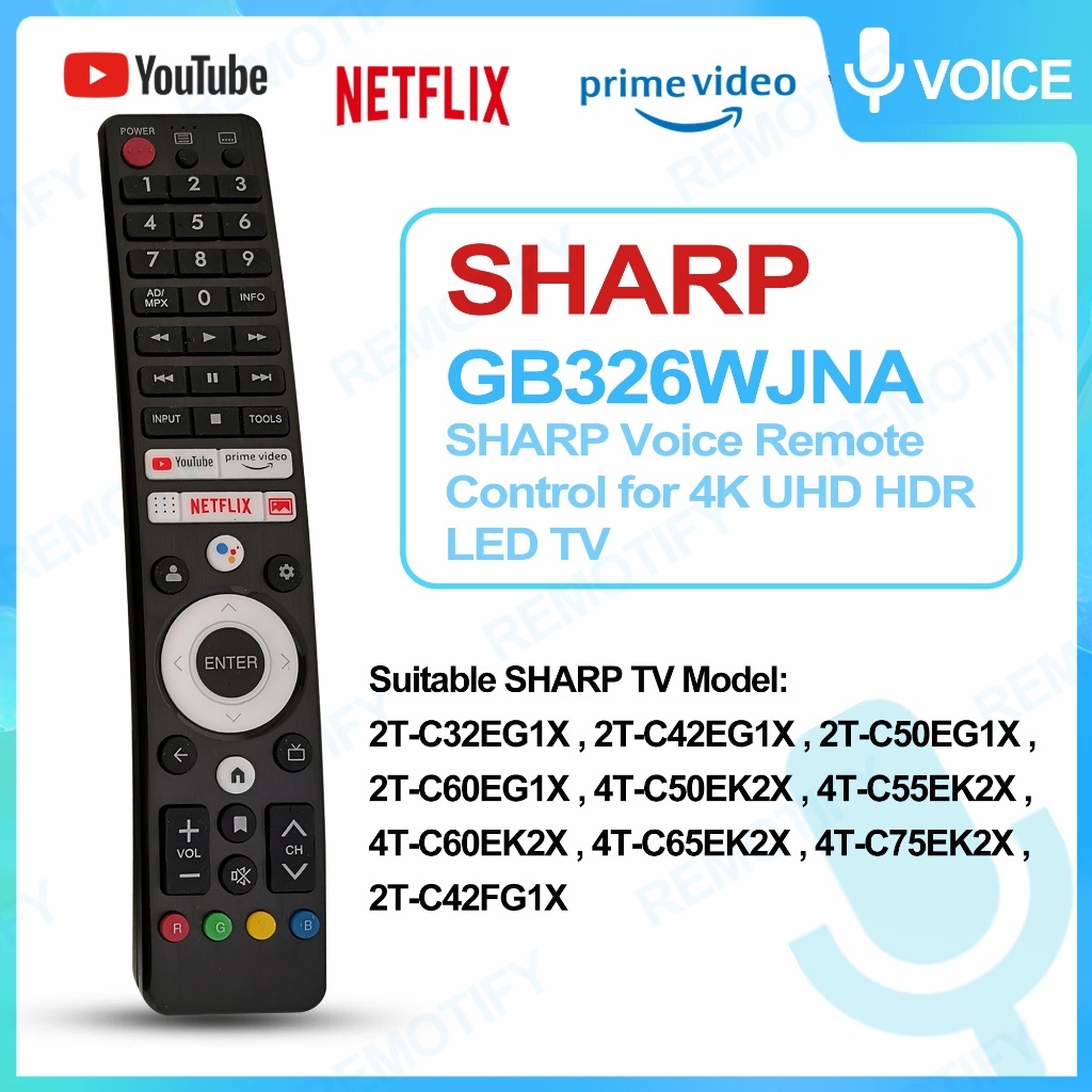 GB326WJNA SHARP เสียงระยะไกลสําหรับ SHARP android LED TV รีโมทคอนโทรล 2TC32EG1X 2TC42EG1X