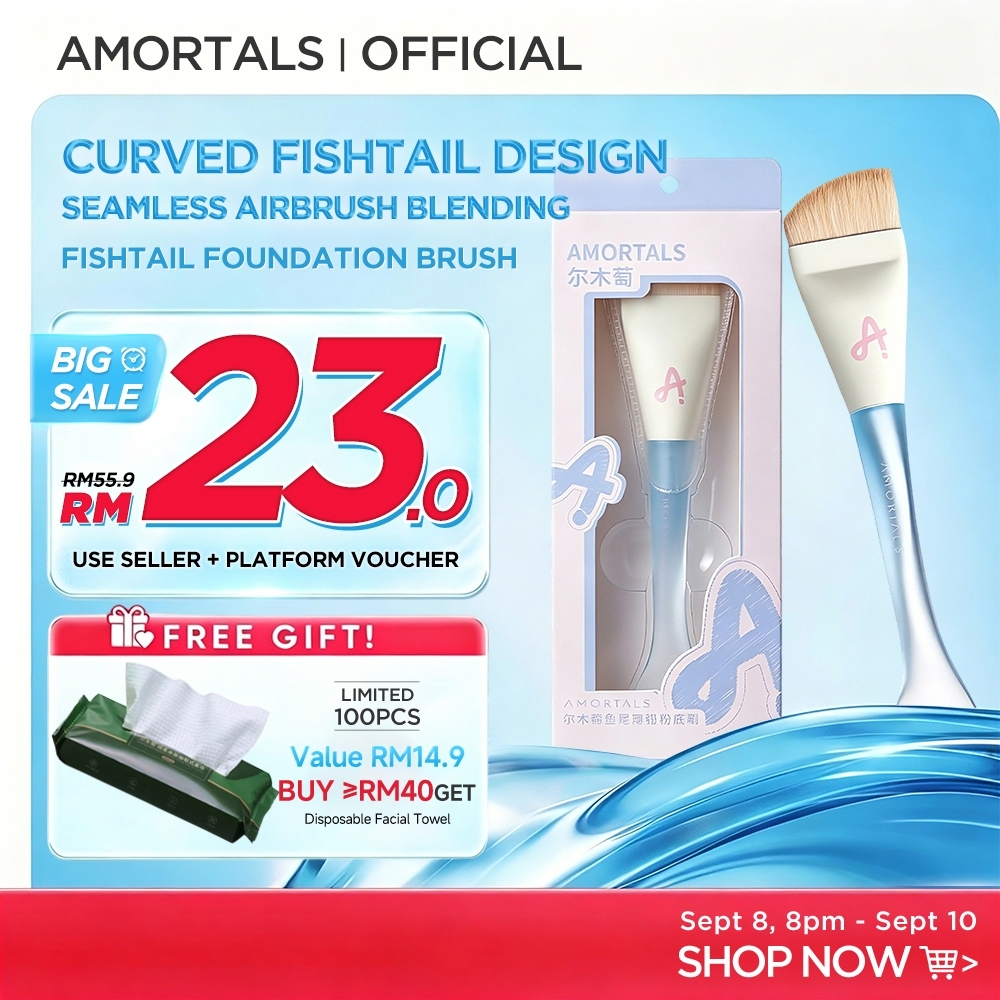 AMORTALS Fishtail Lightly-Curved Foundation Brush แปรงแต่งหน้า ปาล์ม木粉底刷牙牙杯粉底刷平头加加加加刷底液化妆