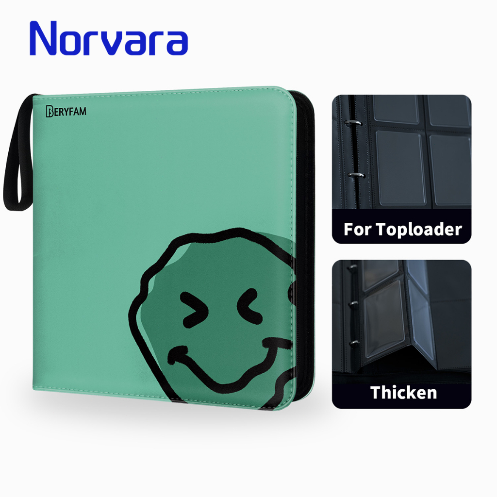BERYFAM Toploader Binder อัลบั้มสีเขียวอ่อนสีดํา Binder 240 Pocket Trading การ์ด Blueberry Series