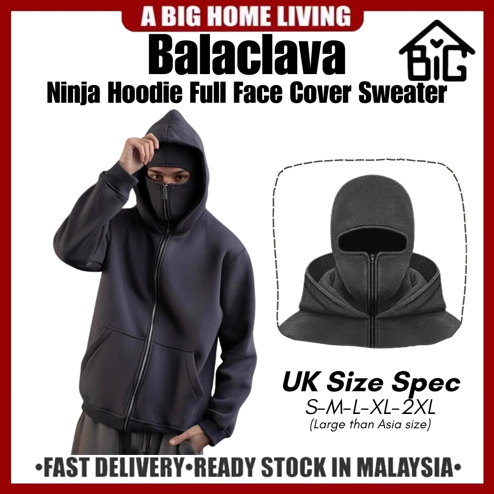 ABIG เสื้อกันหนาว Unisex Ninja Hoodie เสื้อแจ็คเก็ตคลุมทั้งหมด S-2XL