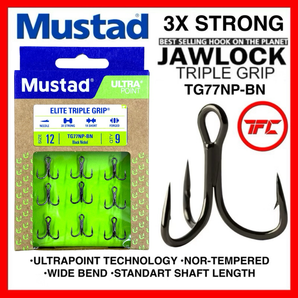 Mustad Ultra Point JawLock Tripe Grip 3X Treble Hook TG77NP-BN TG77 TG 77 Mata Tiga