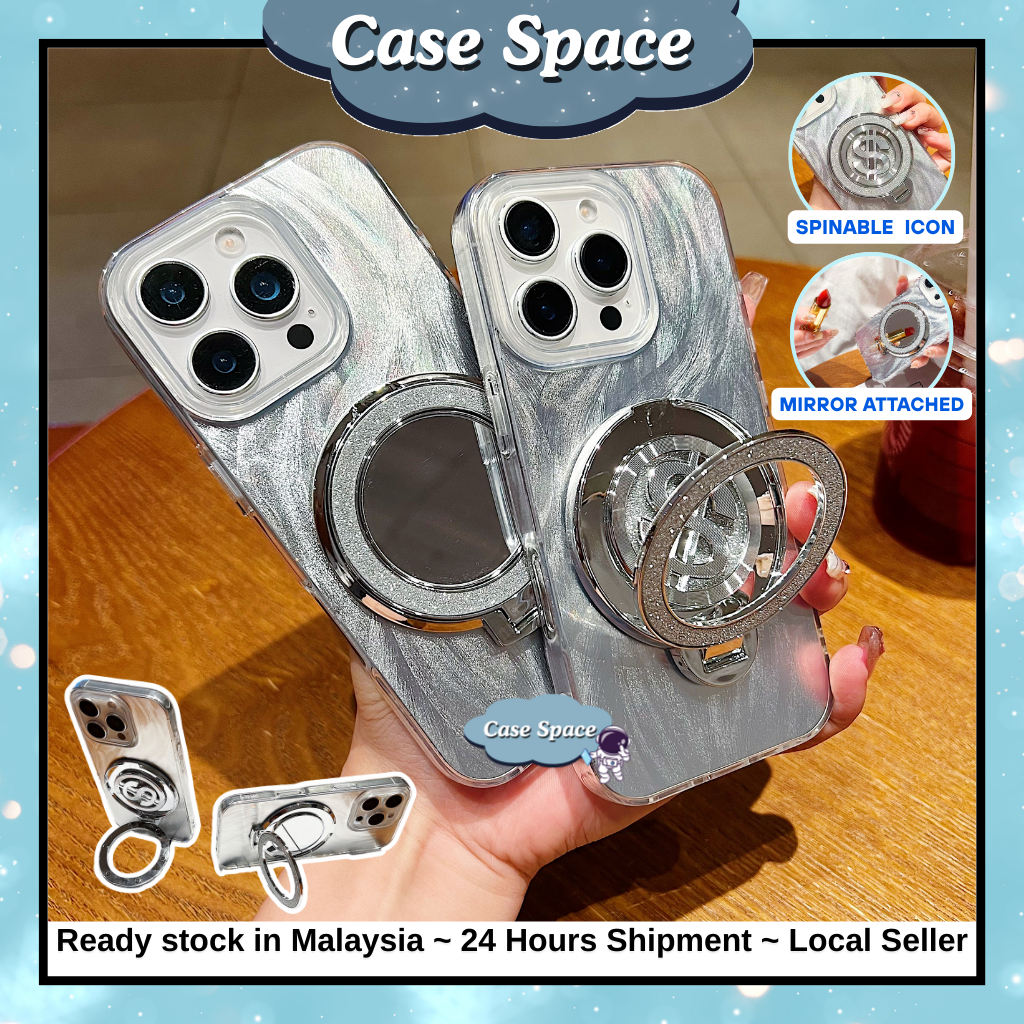 Realme 5 5i 5s 6i 9i 14x C3 C12 C15 C35 C51 C53 C55 C63 C65 C67 C75 C75x fon sarung spin เงินกระจกขา