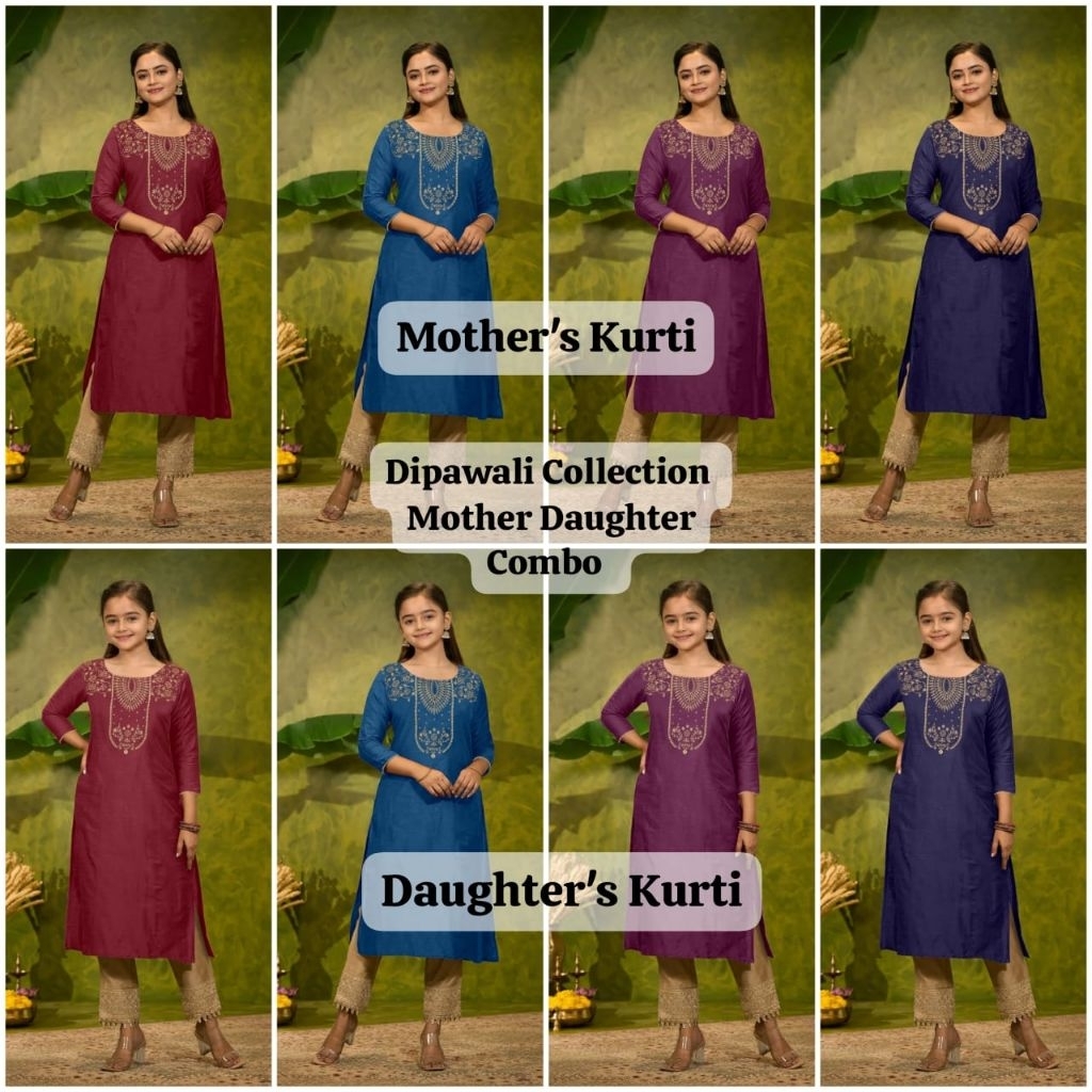 (Mother-Daughter Combo) ผ้าฝ้ายฟอยล์พิมพ์ลาย kurti /Top /Kids kurti /ผู้หญิง