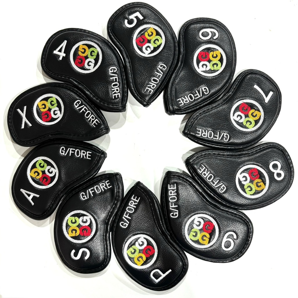 พรีเมี่ยม G/Fore Irons Headcover 10 ชิ้น (โลโก้สี) คุณภาพสูง PU หนัง GFore Golf Cover GFour