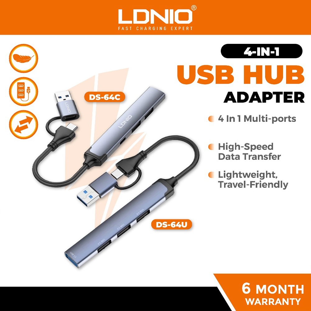 LDNIO DS-64U/DS-64C USB Hub Adapter Dock Station Mini Converter หลายพอร์ต TYPE C 4 IN 1