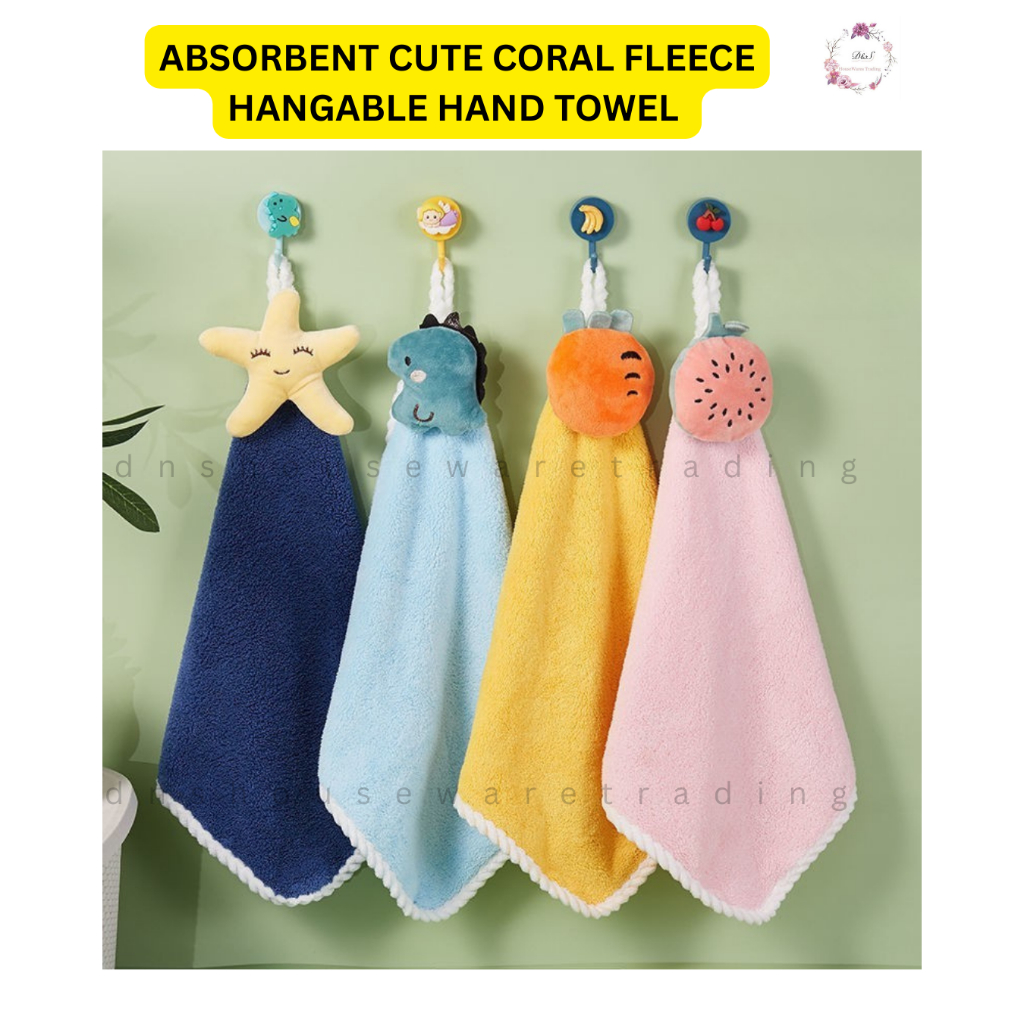 ดูดซับน่ารักขนแกะปะการังแขวนผ้าเช็ดมือทนทานทําความสะอาดง่ายTula tangan Serap Air Condous Ridge Keep 
