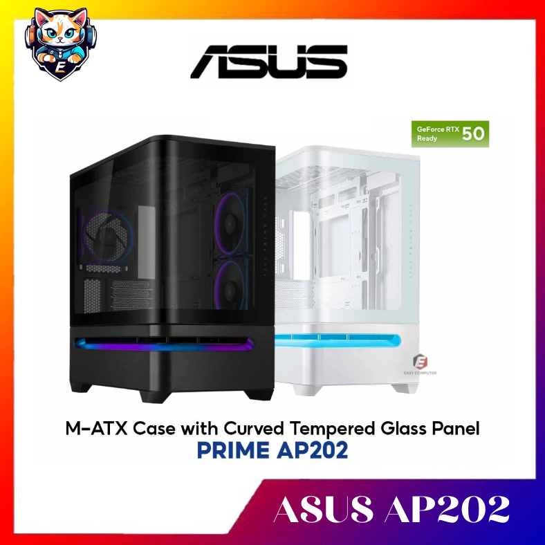 ASUS PRIME AP202 ARGB M-ATX WITH CURVED TEMPERED GLASS DESKTOP PC CASE / CASING - สีดํา / สีขาว