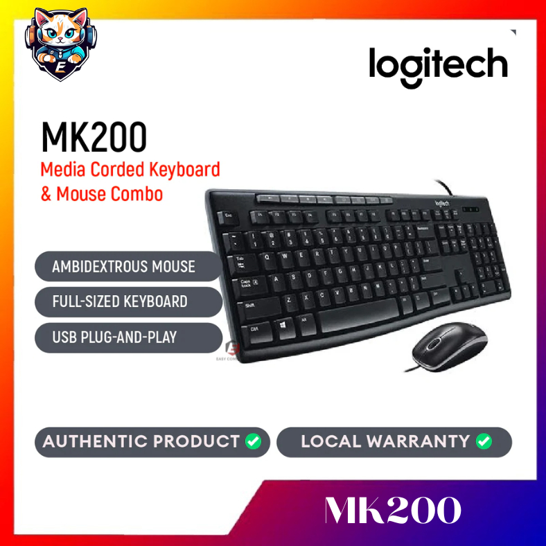 Logitech MK200 คีย์บอร์ดและเมาส์ไร้สายแบบมีสาย ( 920-002693 )