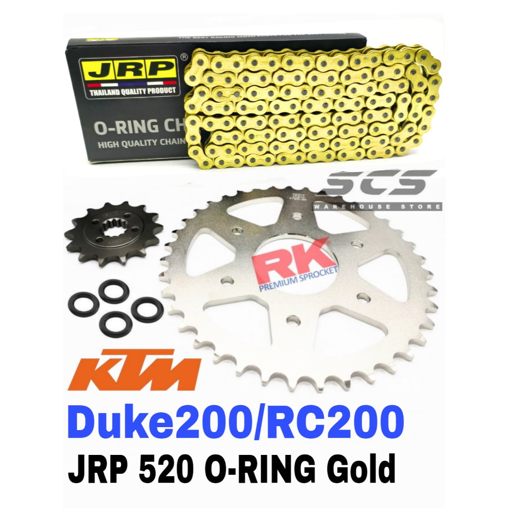 JRP ชุดเฟือง KTM Duke 200 / RC200 6 รู 520 โอริงโซ่สีดําทอง F14T R39-46T Duke200 Rantai ORING O แหวน