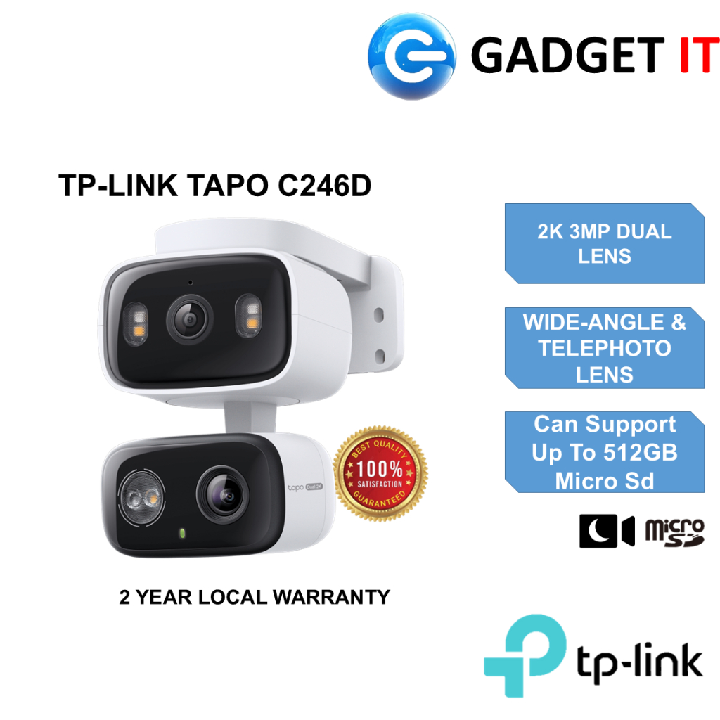TP-LINK TAPO C246D DUAL-LENSE 2K INDOOR OUTDOOR PAN/TILT กล้อง WIFI SMART TRACKING IP65 SMART NIGHT 
