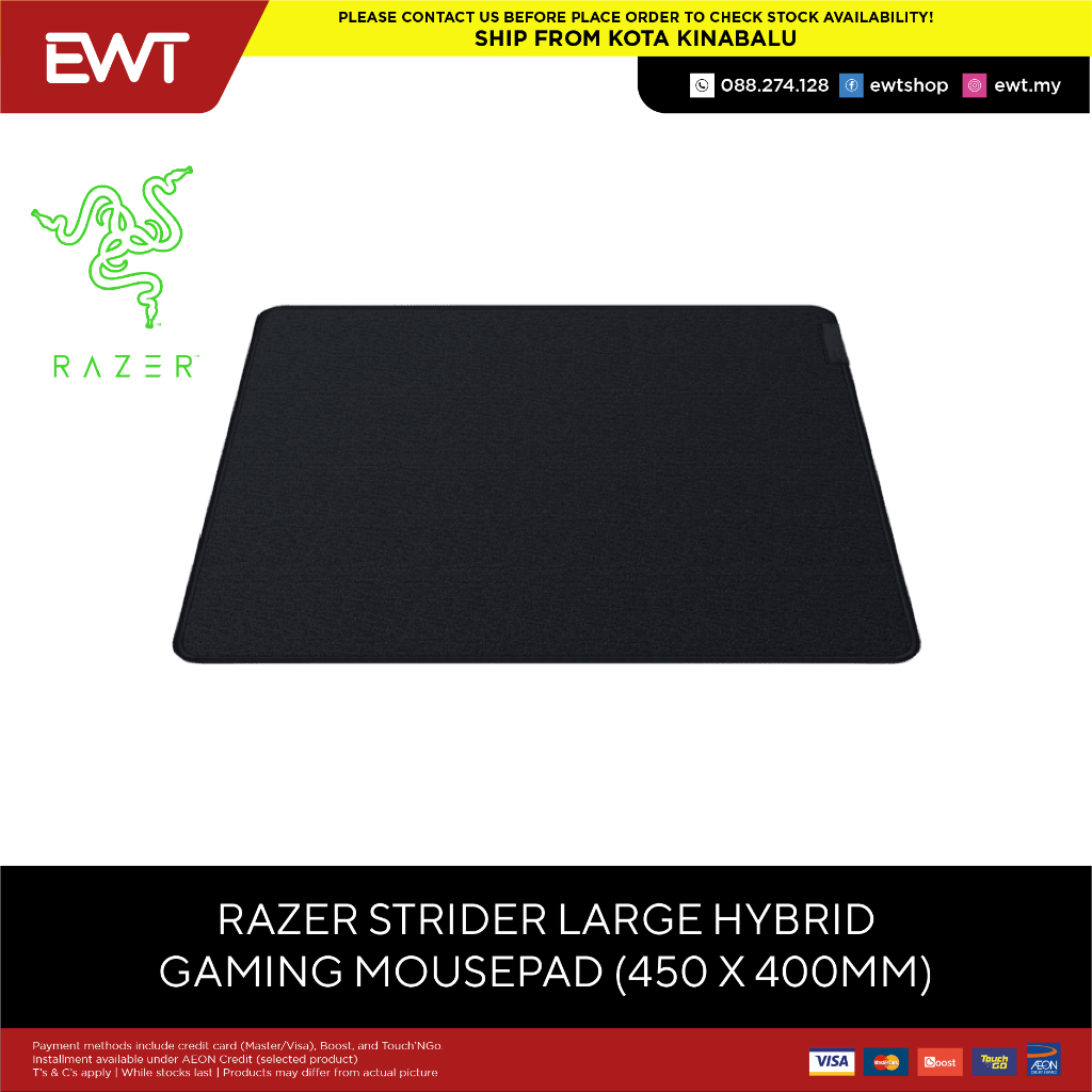 แผ่นรองเมาส์ RAZER STRIDER HYBRID พร้อมฐาน SOFT AND SMOOTH GLIDE LARGE (RZ02-03810200