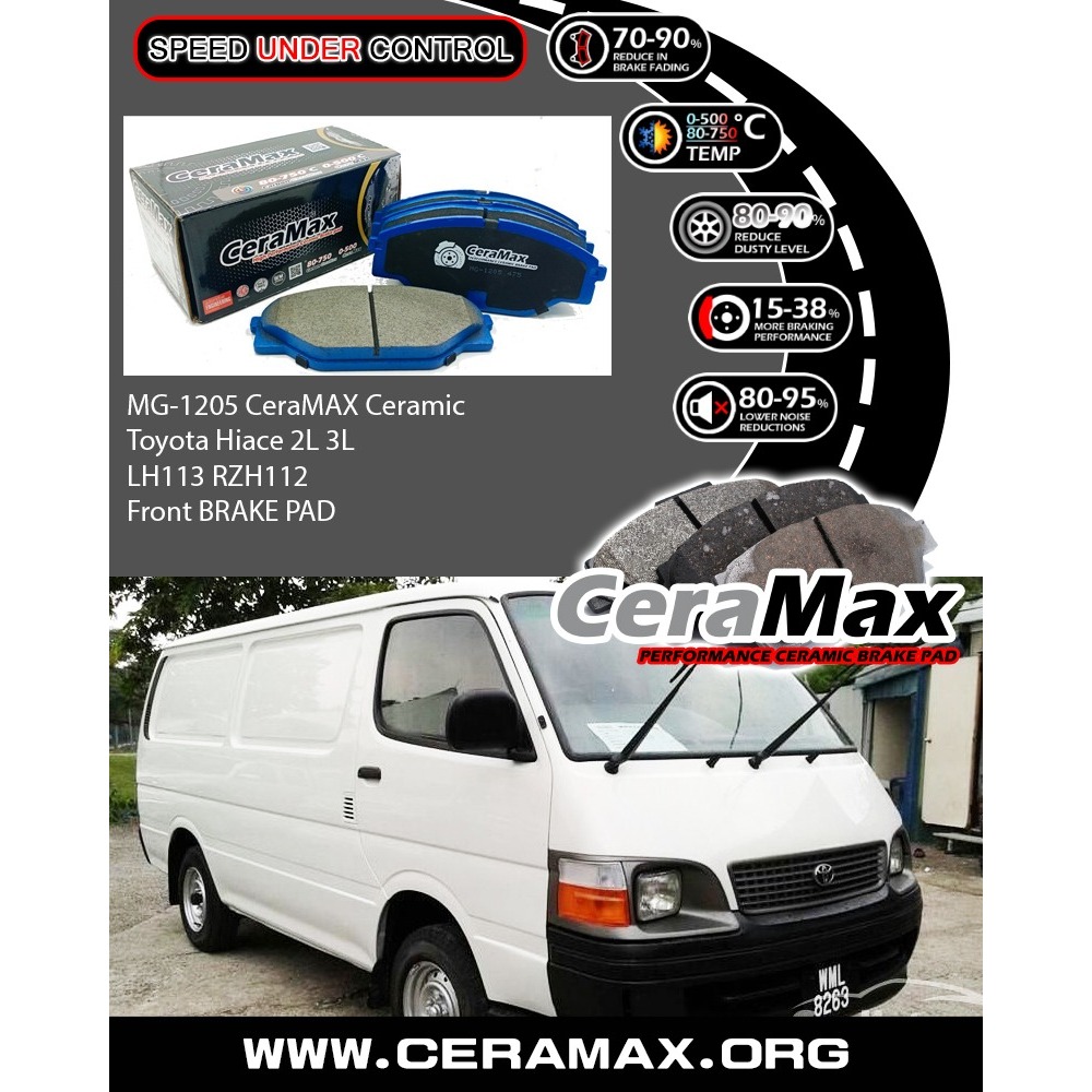 MG1205 HIACE VAN 2L 3L LH100 LH113 RXH112 HILUX 97- 2006 RZN LN CERAMAX แผ่นรองเบรกเซรามิก