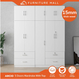 SKL Furniture ARCIO 6.2X8FT 5 DOOR WARDROBE WITH TOP SHELF / DRAWERS / ALMARI BAJU