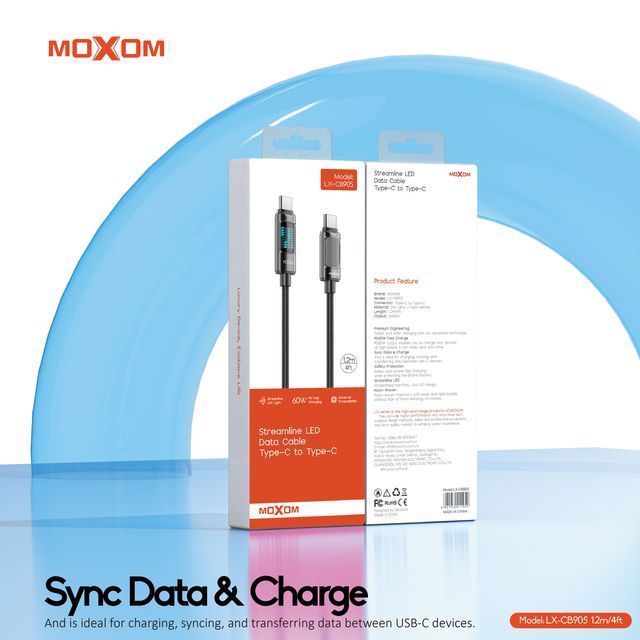 MOXOM LX-CB905 1.2 เมตร 60W FAST CHARGING TYPE-C TO TYPE-C LED DATA CABLE