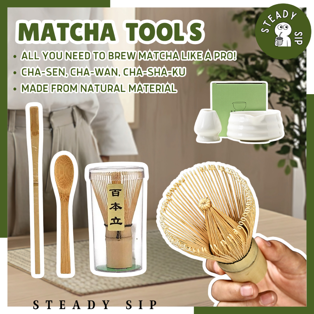 StedySip Matcha Bamboo Whisk Scoop Whisk Holder Matcha Bamboo Bowl ญี่ปุ่นเครื่องมืออุปกรณ์เสริม