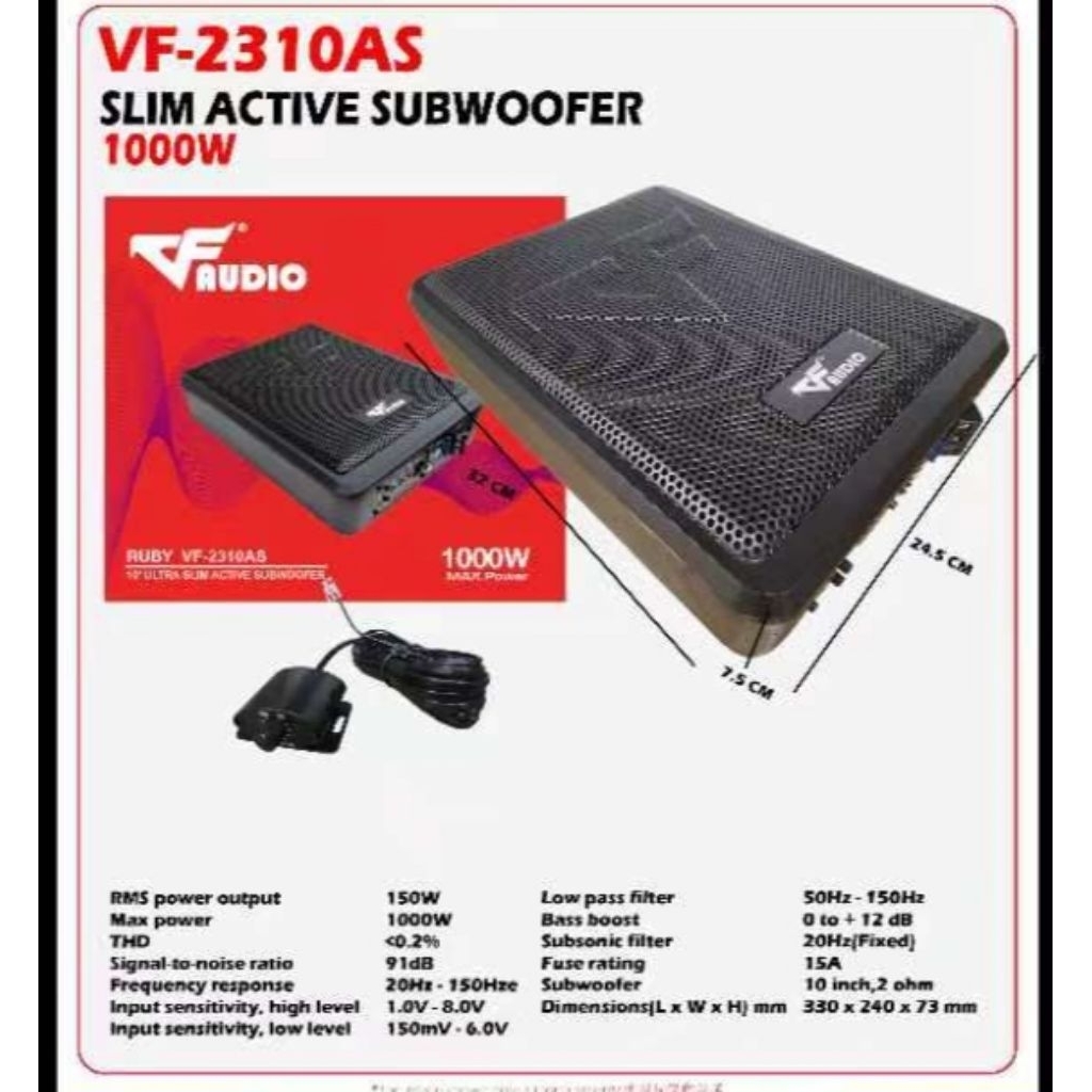 VF AUDIO ซับวูฟเฟอร์ใต้เบาะ 10 นิ้ว 1000 วัตต์ RUBY Series(VF-2310AS)
