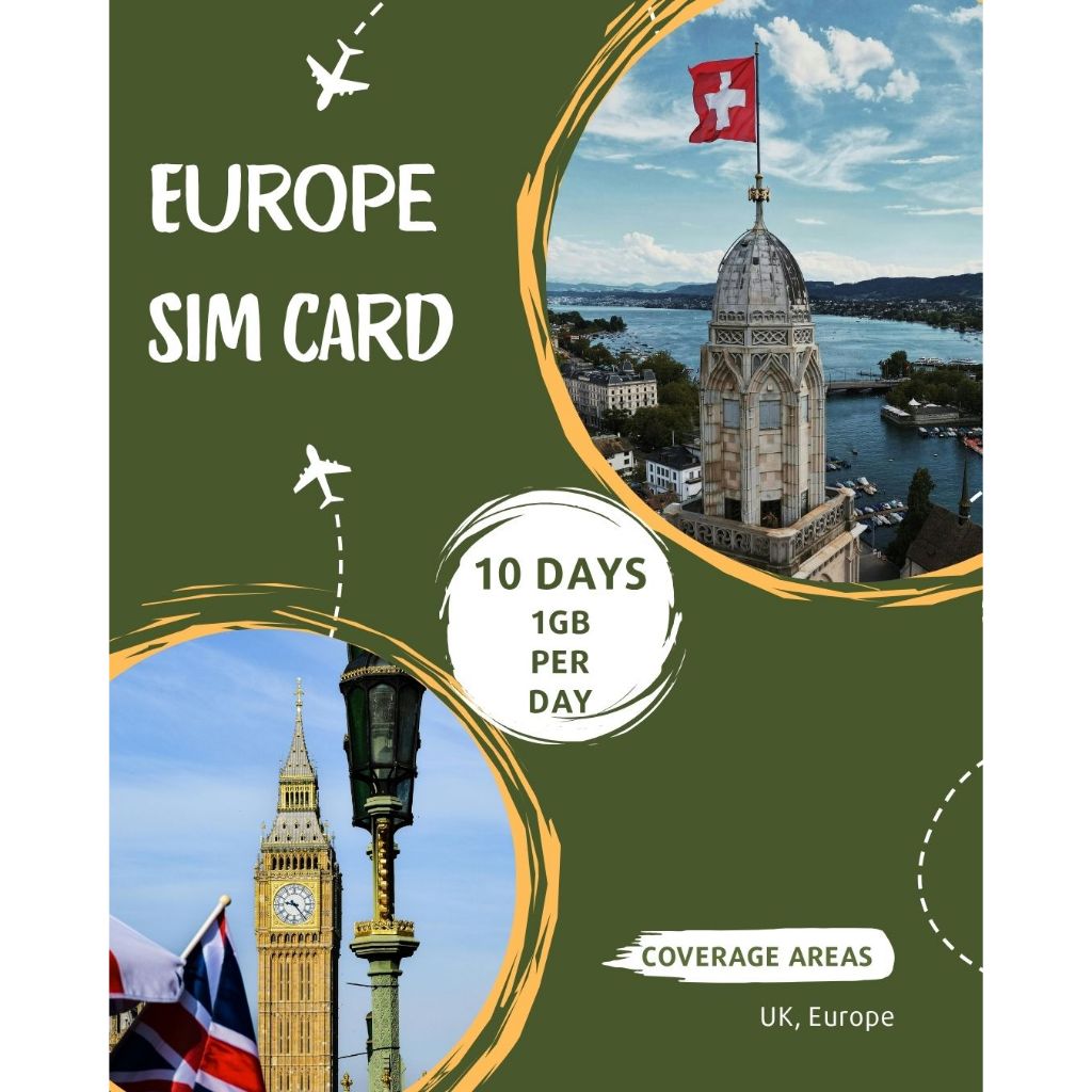 ยุโรปซิมการ์ด UK สวิตเซอร์แลนด์ 4G 5G ข้อมูลความเร็วสูง Travel Prepaid Roaming SIM Kad 15/30D