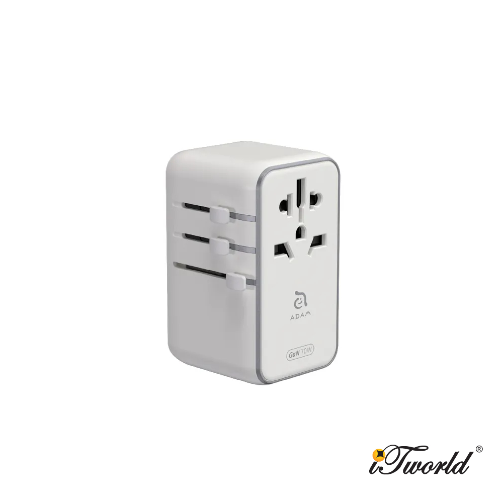 ADAM องค์ประกอบ T70L 70W Universal Travel Adapter พร้อมสาย USB-C ในตัว