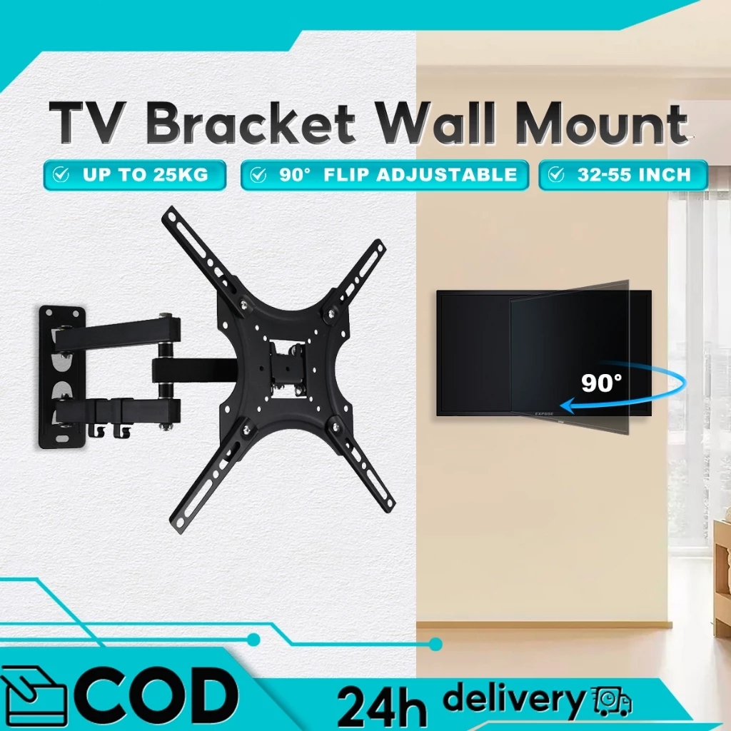 Universal TV Stand 14-55 นิ้ว Heavy Duty ขยาย Full Motion ปรับ TV Wall Mount Bracket Pendirian TV Se