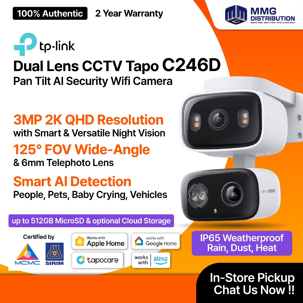 Tp-Link Tapo C246D ในร่ม / กลางแจ้ง Dual Lens Pan Tilt AI Security Camera