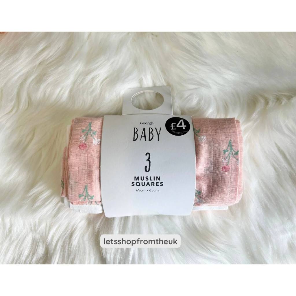 George Floral Spot Muslin Squares 3 Pack (Kids & Baby Wear From The UK)