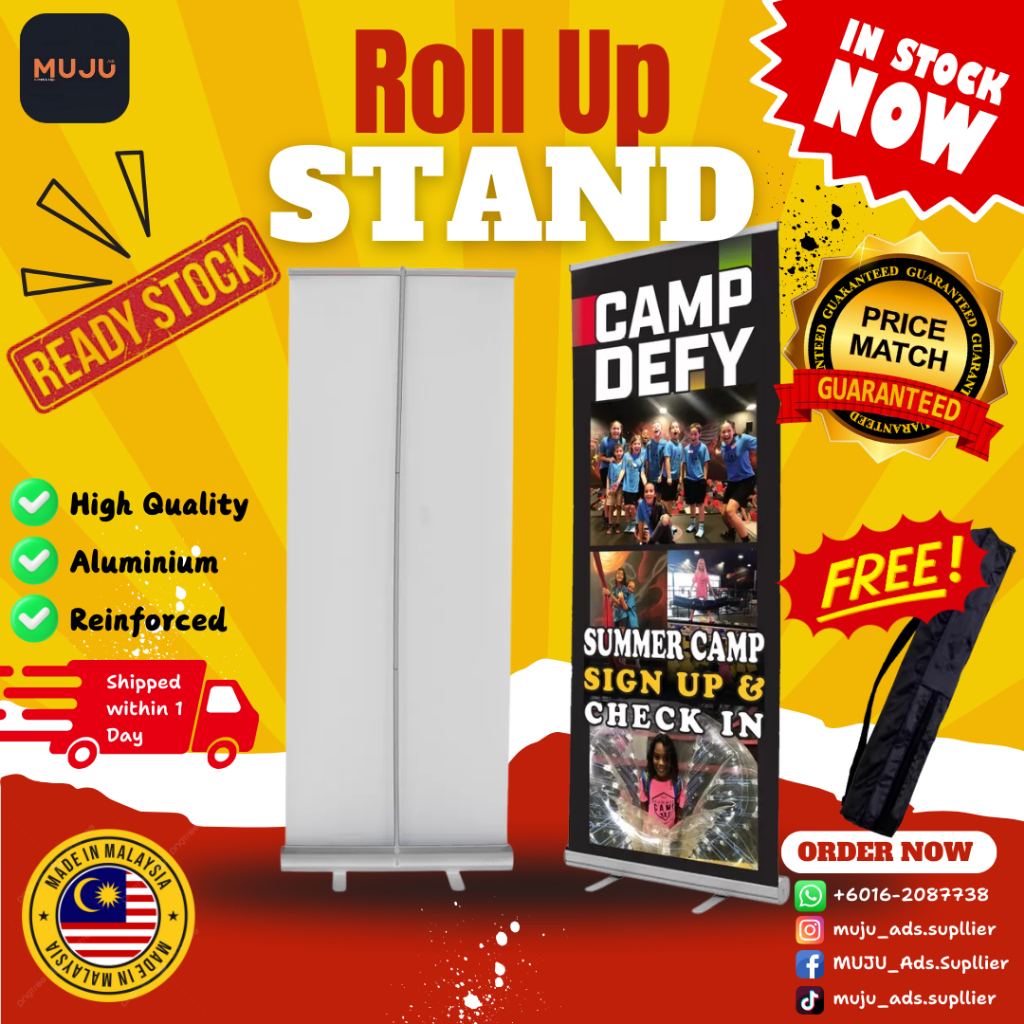 Roll Up Bunting Stand อลูมิเนียม (1 วันเท่านั้น) จัดส่งภายใน 24 ชั่วโมง (80x200cm) พร้อมการพิมพ์คุณภ