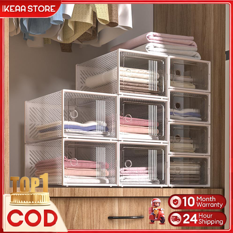 IKEA กล่องเก็บของ กล่องรองเท้า ตู้รองเท้า ชั้นวางรองเท้า รองเท้าพลาสติก PVC/ ที่เก็บเสื้อผ้า ออแกไนเ