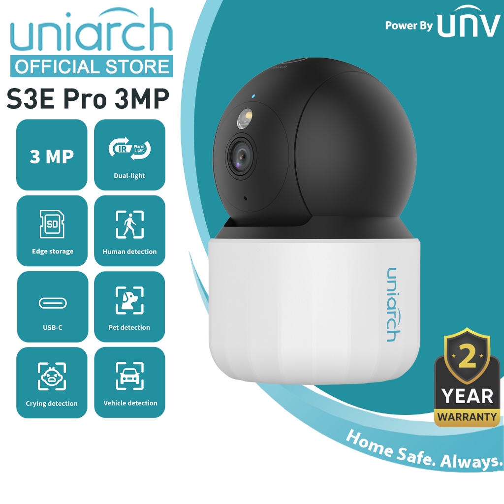 Uniarch S3E Pro 3MP H.265 IR Night Vision Two Way Talk Home Security กล้องวงจรปิดในร่มการตรวจจับสัตว