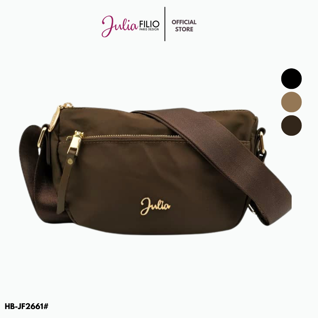 JULIA FILIO Canvas Sling Bag (HB-JF2661 ) Col : BLACK / KHAKI / COFFEE