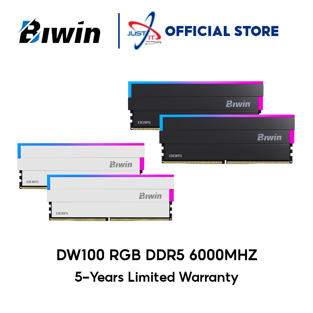 BIWIN DW100 RGB DDR5 GAMING LONGDIMM / RAM PC ( 16GB*2 / 32GB*2 ) ( 6000MHZ CL36 ) สีดํา / เงิน